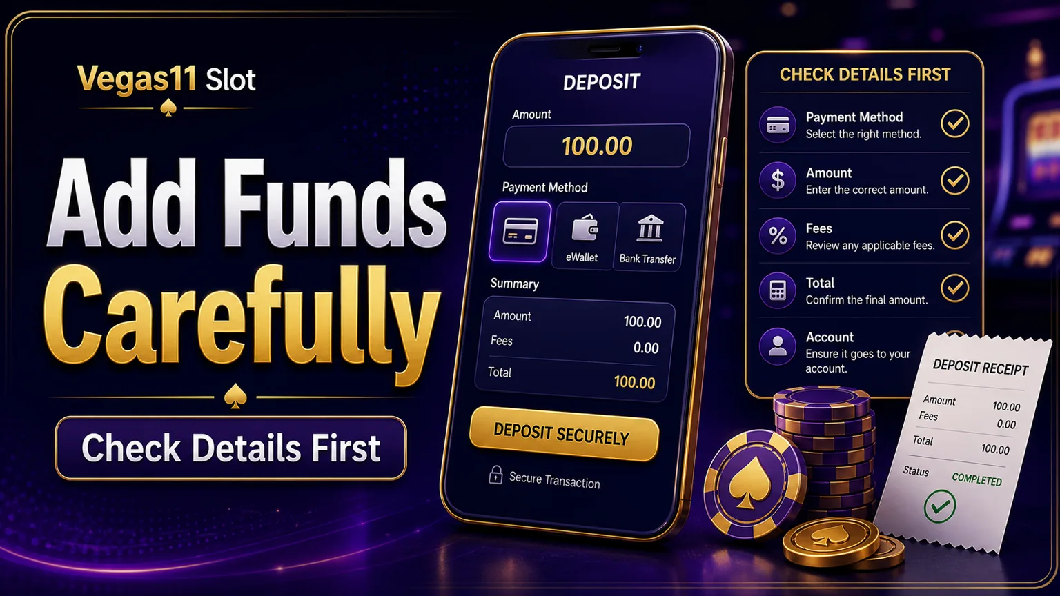 Add funds carefully reminder for online casino deposits