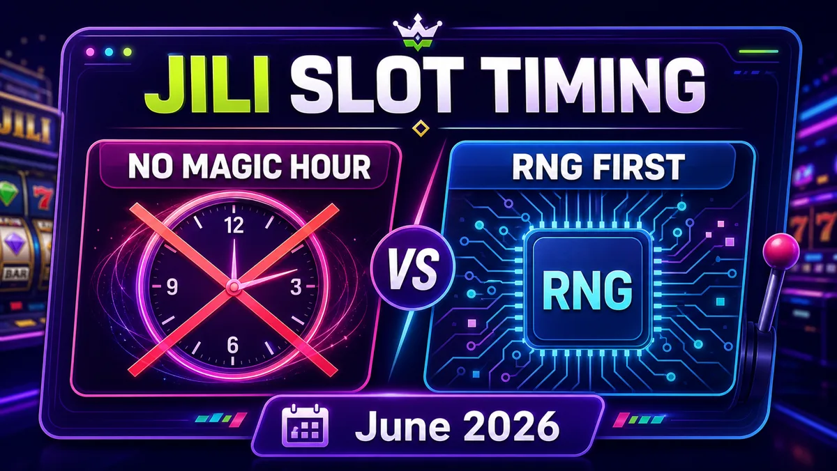 Vegas11 generated JILI slot timing illustration with integrated text RNG First No Magic Hour June 2026