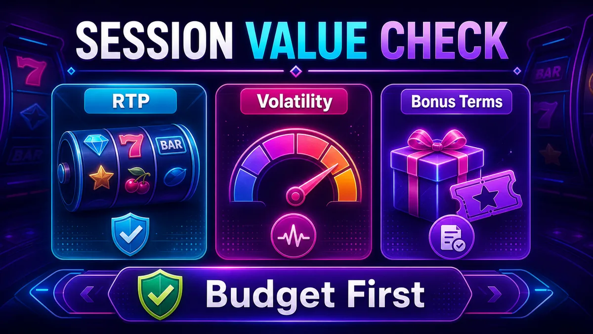 Vegas11 generated slot session value illustration with integrated text RTP Volatility Bonus Terms Budget First