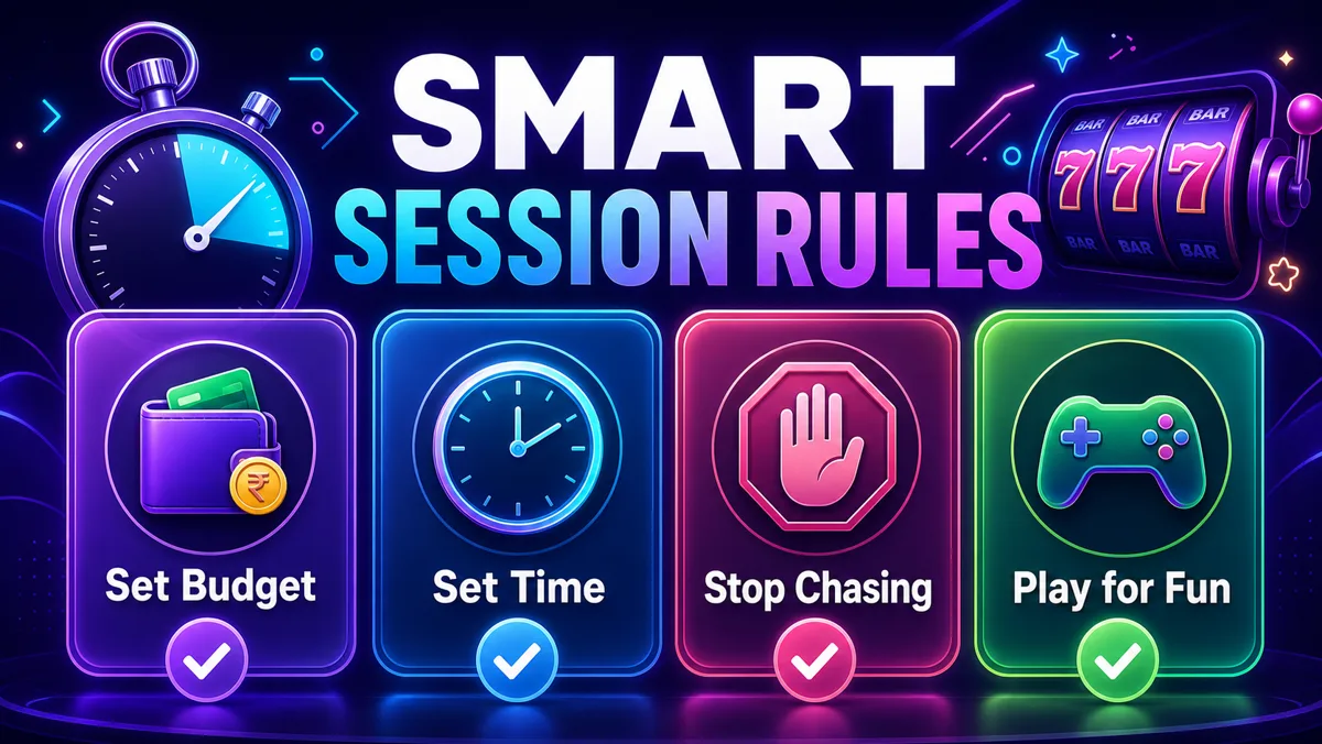 Vegas11 generated responsible slot session illustration with integrated text Set Budget Set Time Stop Chasing Play for Fun