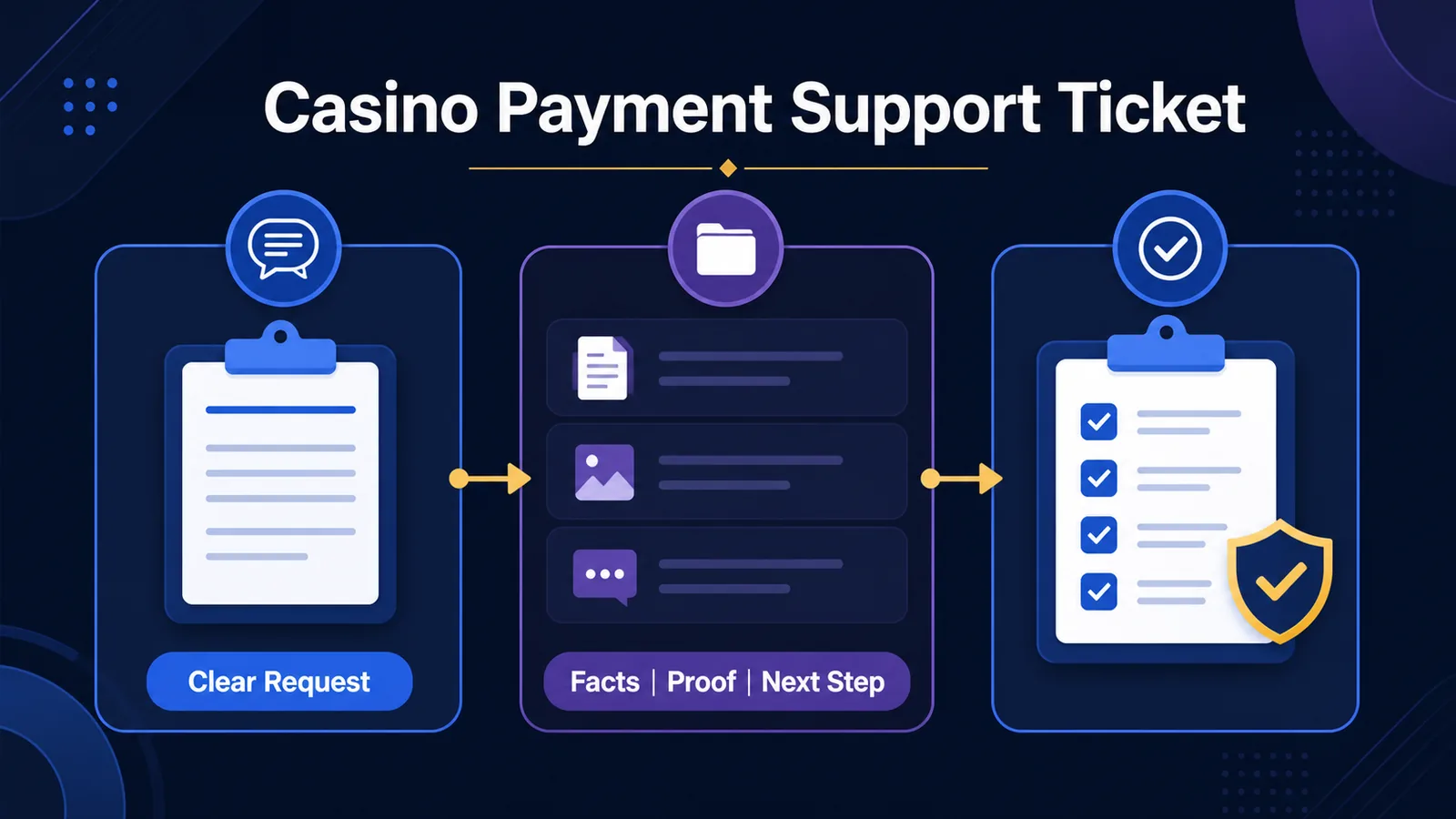 Casino Payment Support Ticket: Evidence to Include - Time | ID | Proof