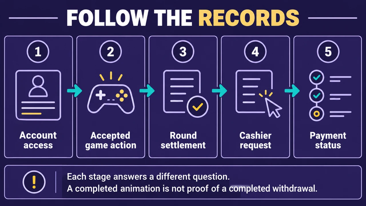 Account, game round, settlement and cashier are distinct stages