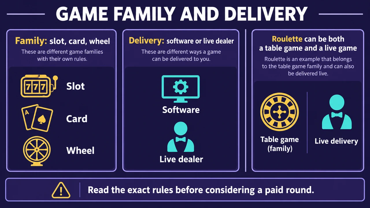 Two axes separate slot and table rules from software and live delivery